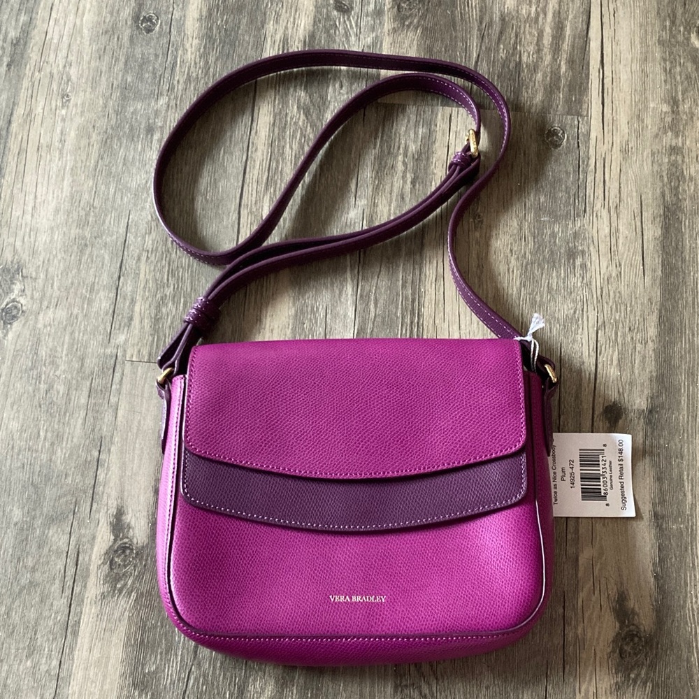 NWT Vera Bradley Trice as Nice Crossbody Purse. Genuine Leather. Color: Plum